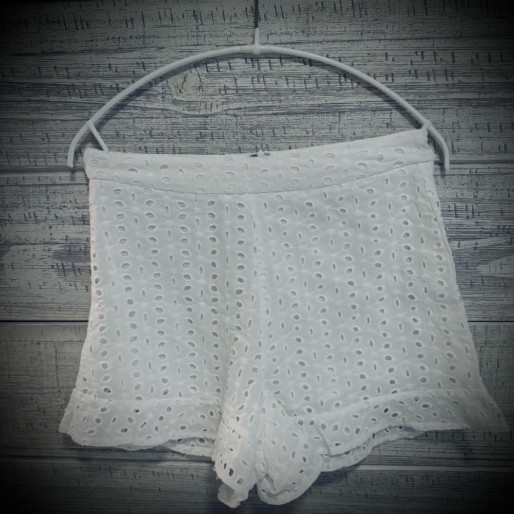 Eyelet Ruffle High-Waisted Shorts